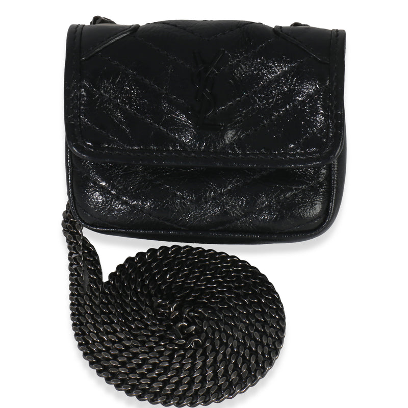 Saint Laurent Black Crinkled Calfskin Matelasse Micro Niki Airpods Case Handbag fv