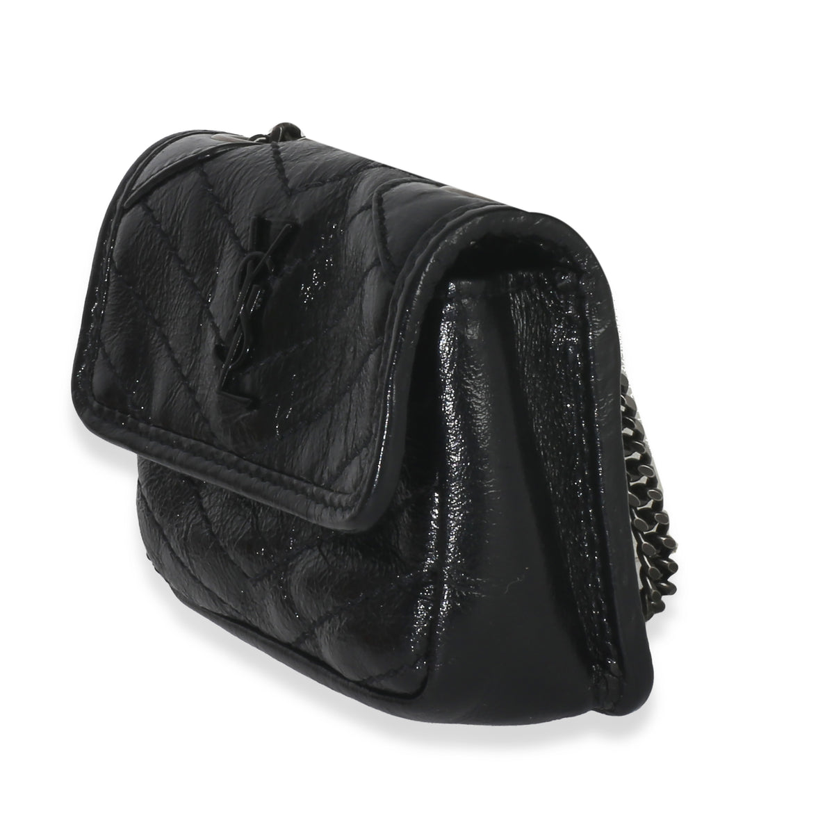 Saint Laurent Black Crinkled Calfskin Matelasse Micro Niki Airpods Case Handbag sv