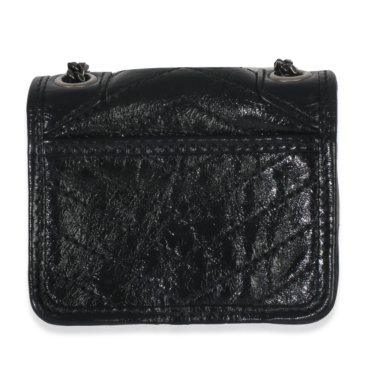 Saint Laurent Black Crinkled Calfskin Matelasse Micro Niki Airpods Case Handbag bv