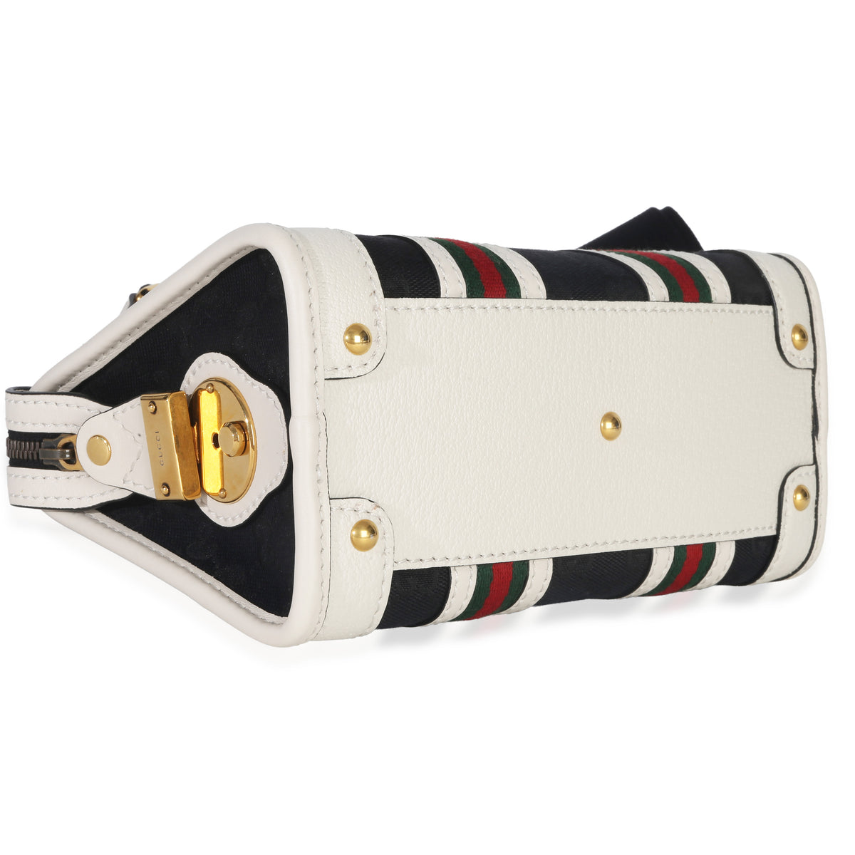 Gucci Black White Canvas Mini Double G Top Handle Bag Handbag clasp