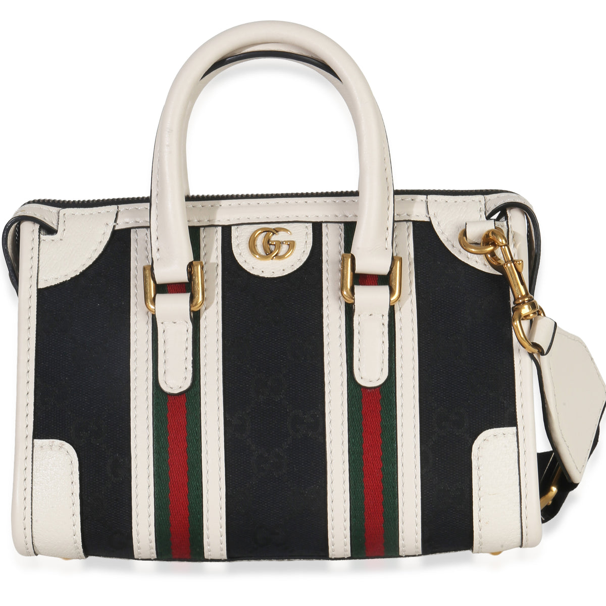 Gucci Black White Canvas Mini Double G Top Handle Bag Handbag fv