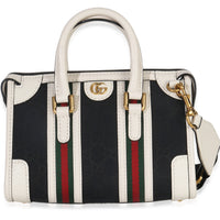 Gucci Black White Canvas Mini Double G Top Handle Bag Handbag fv