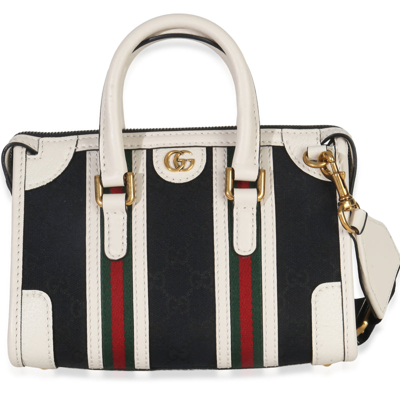 Gucci Black White Canvas Mini Double G Top Handle Bag Handbag fv