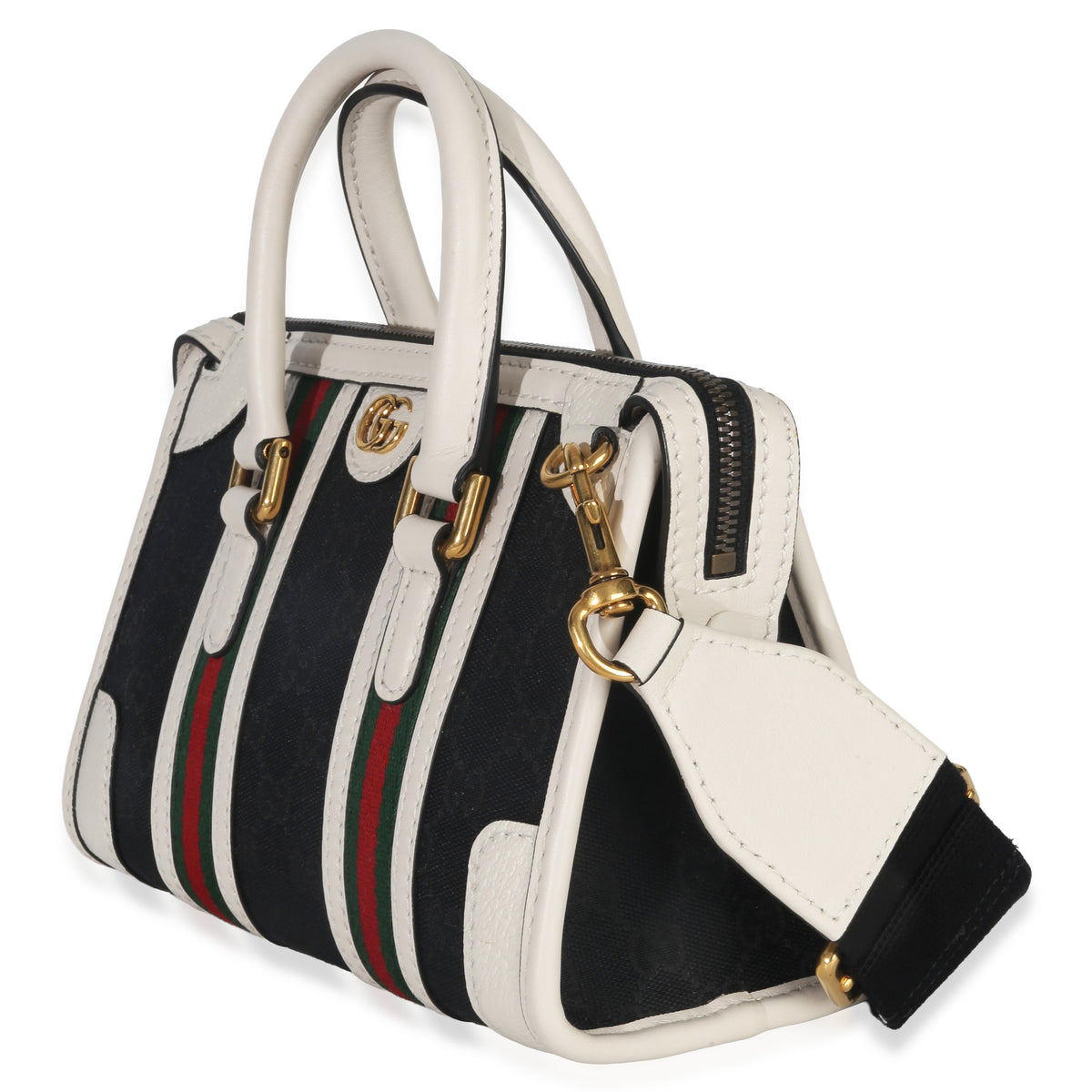 Gucci Black White Canvas Mini Double G Top Handle Bag Handbag sv