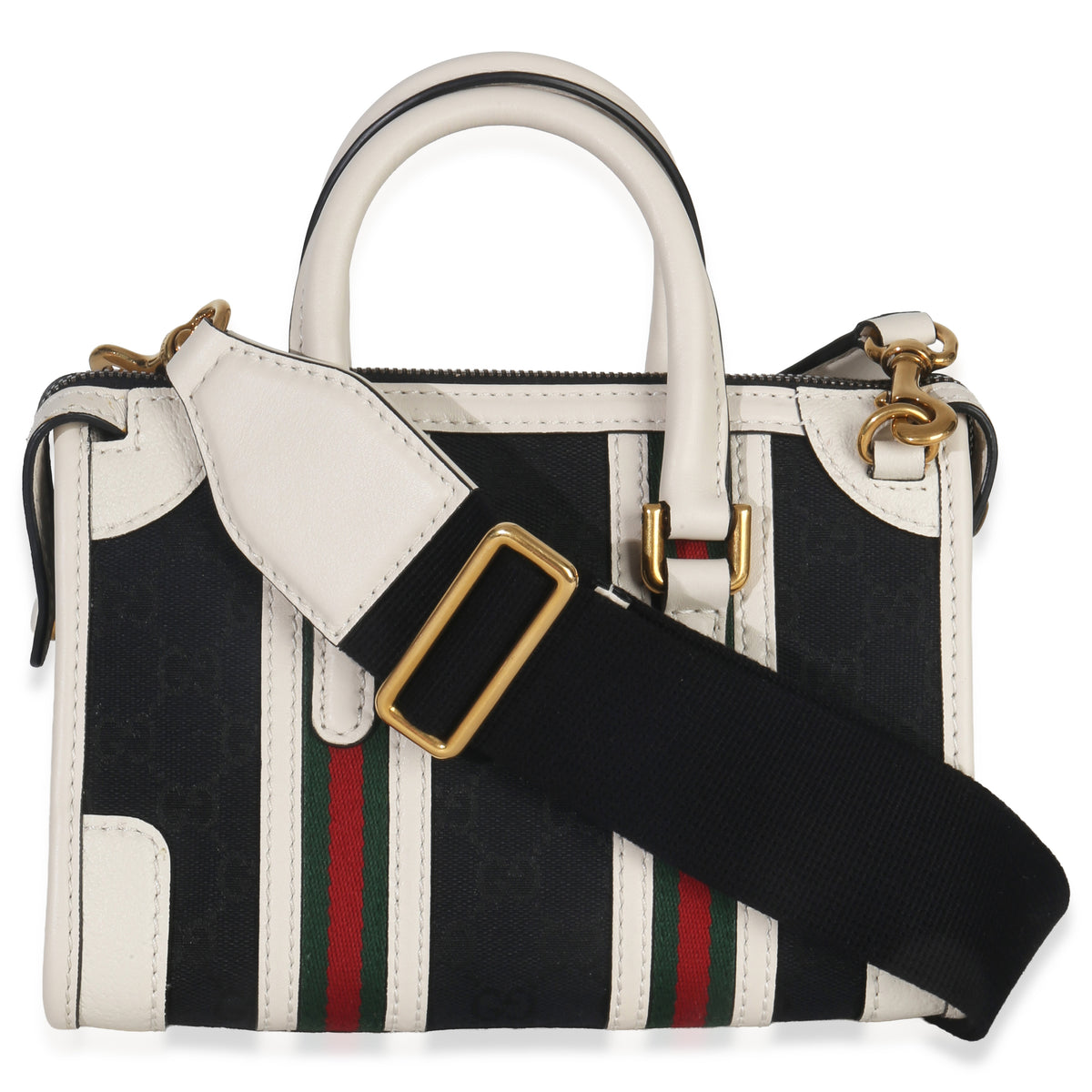 Gucci Black White Canvas Mini Double G Top Handle Bag Handbag bv