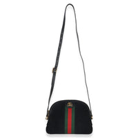 Gucci Black Suede Patent Web Small Ophidia Dome Bag Handbag av