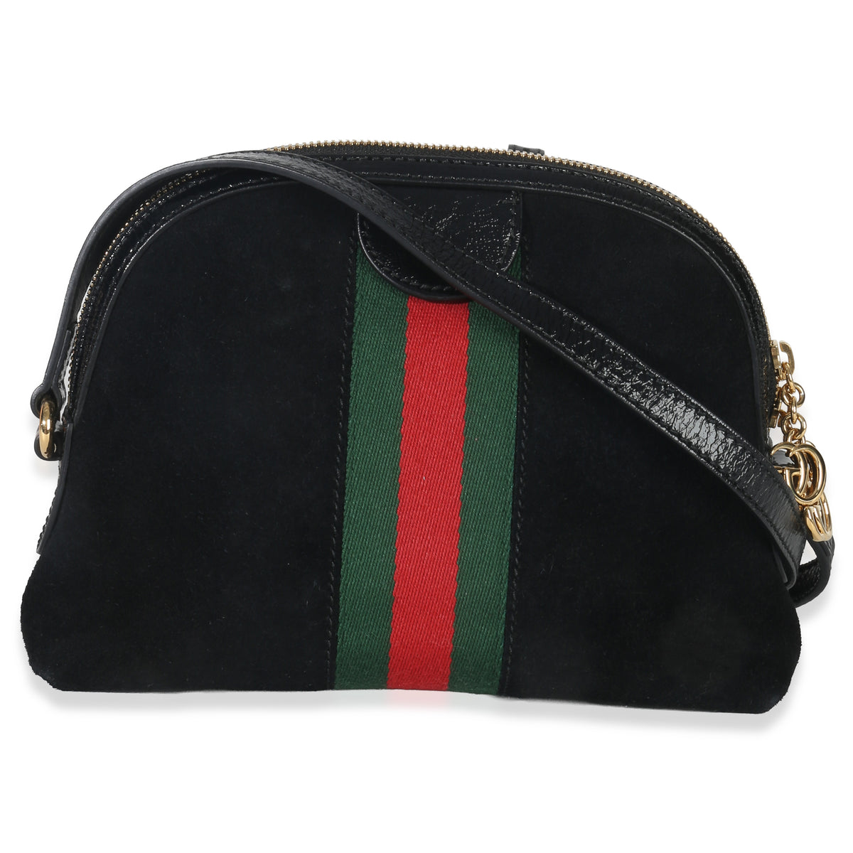 Gucci Black Suede Patent Web Small Ophidia Dome Bag Handbag bv