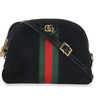 Gucci Black Suede Patent Web Small Ophidia Dome Bag Handbag fv