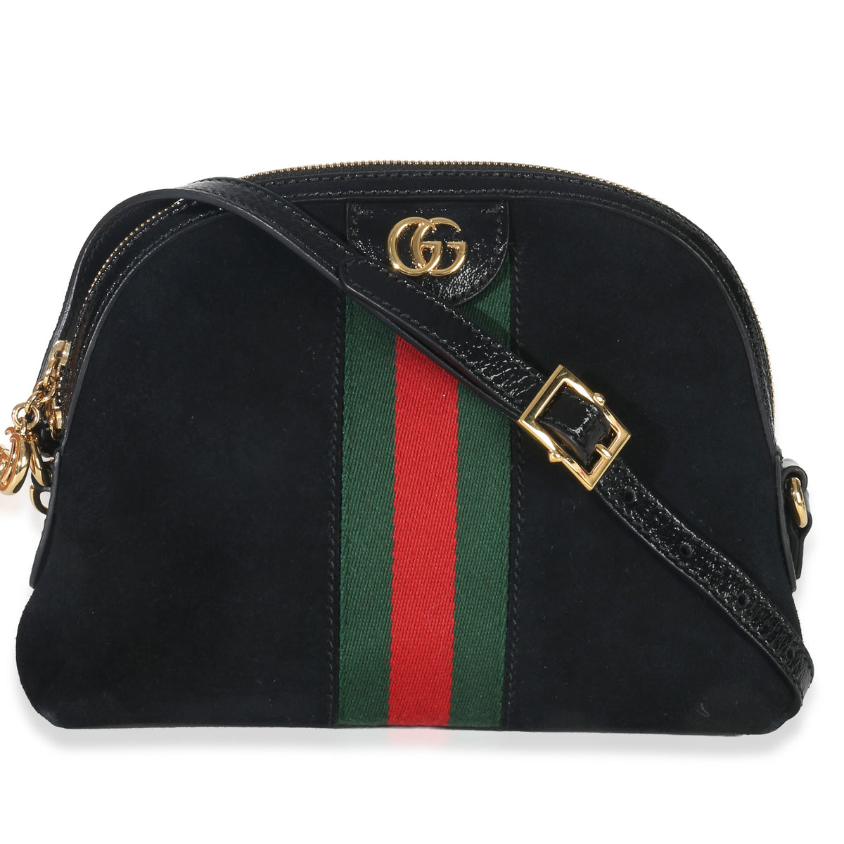 Gucci Black Suede Patent Web Small Ophidia Dome Bag Handbag fv