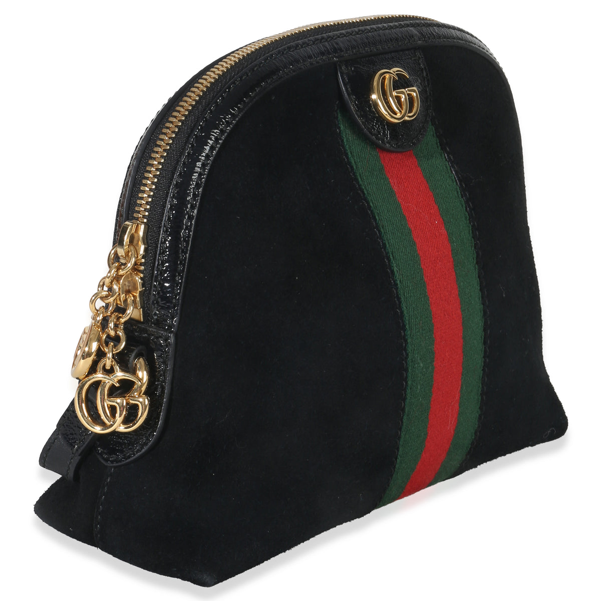 Gucci Black Suede Patent Web Small Ophidia Dome Bag Handbag pv