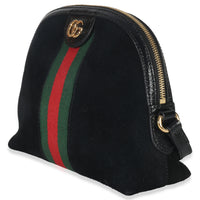 Gucci Black Suede Patent Web Small Ophidia Dome Bag Handbag sv
