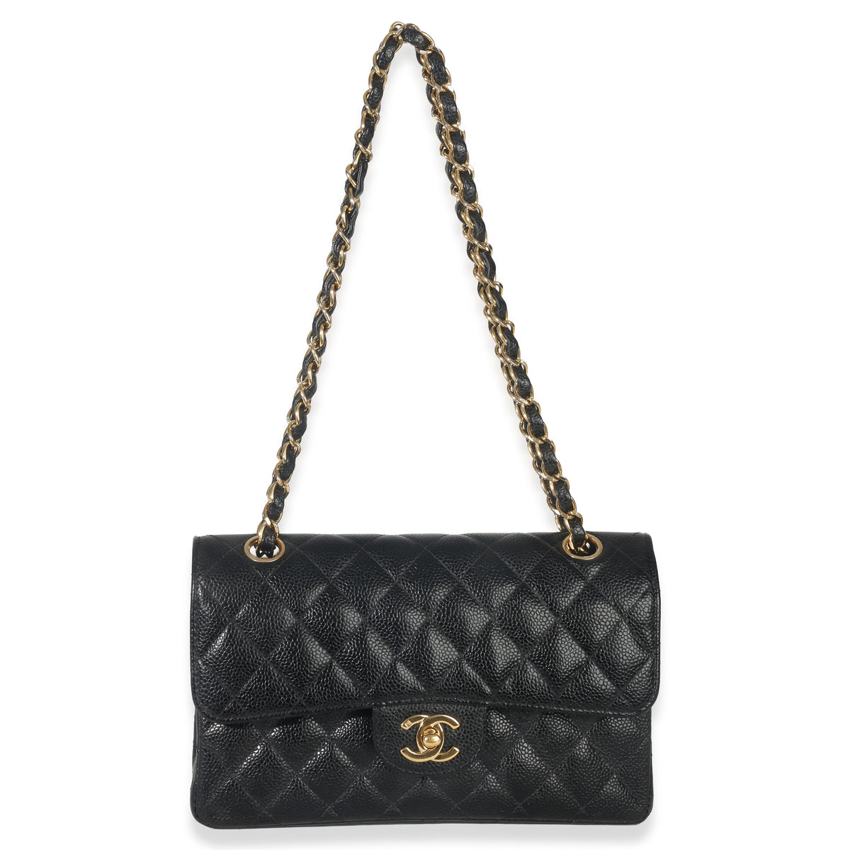 Chanel Vintage 24k Black Quilted Caviar Small Classic Double Flap Bag Handbag av