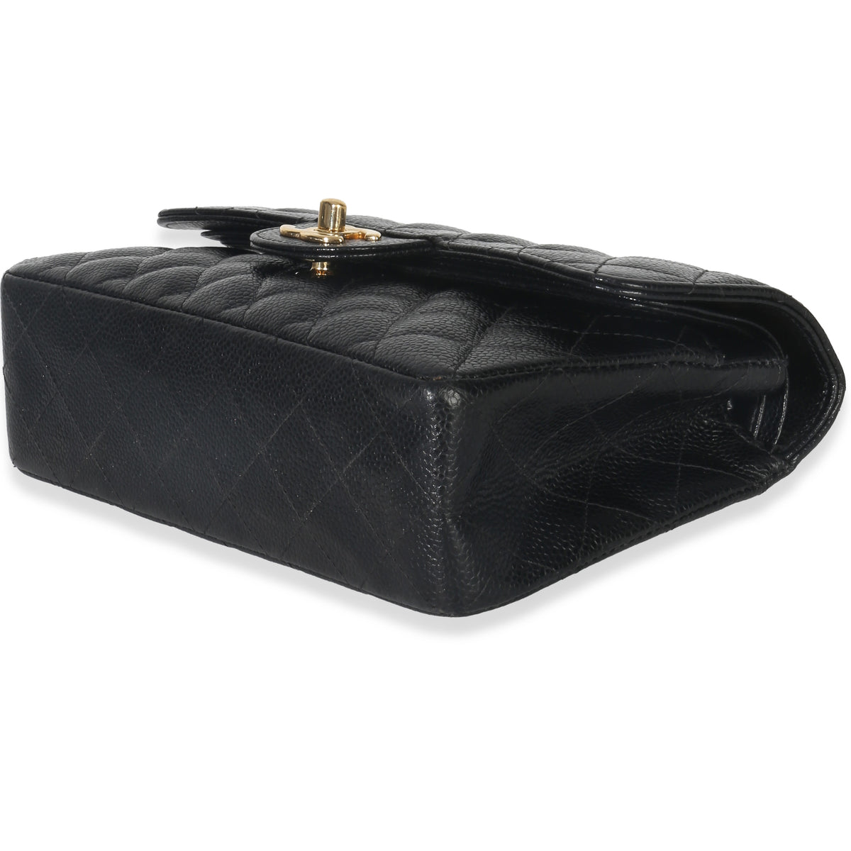 Chanel Vintage 24k Black Quilted Caviar Small Classic Double Flap Bag Handbag clasp