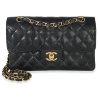 Chanel Vintage 24k Black Quilted Caviar Small Classic Double Flap Bag Handbag fv