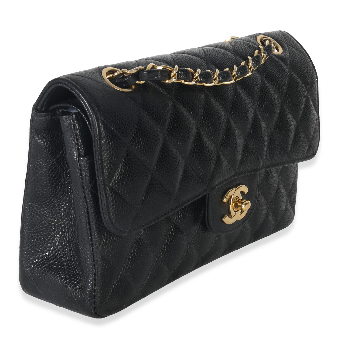 Chanel Vintage 24k Black Quilted Caviar Small Classic Double Flap Bag Handbag pv