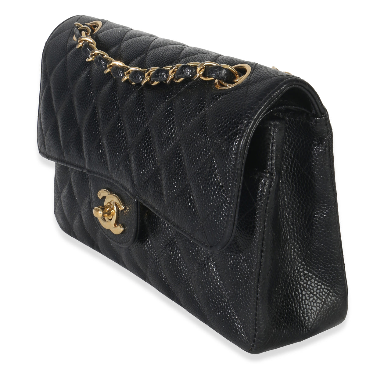 Chanel Vintage 24k Black Quilted Caviar Small Classic Double Flap Bag Handbag sv