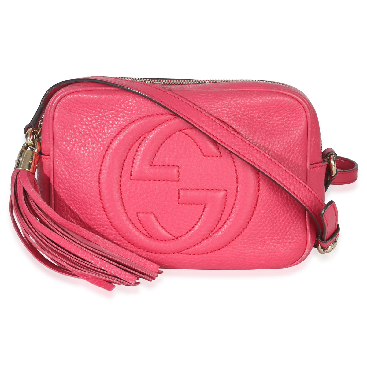 Gucci Pink Pebbled Calfskin Small Soho Disco Crossbody Handbag fv