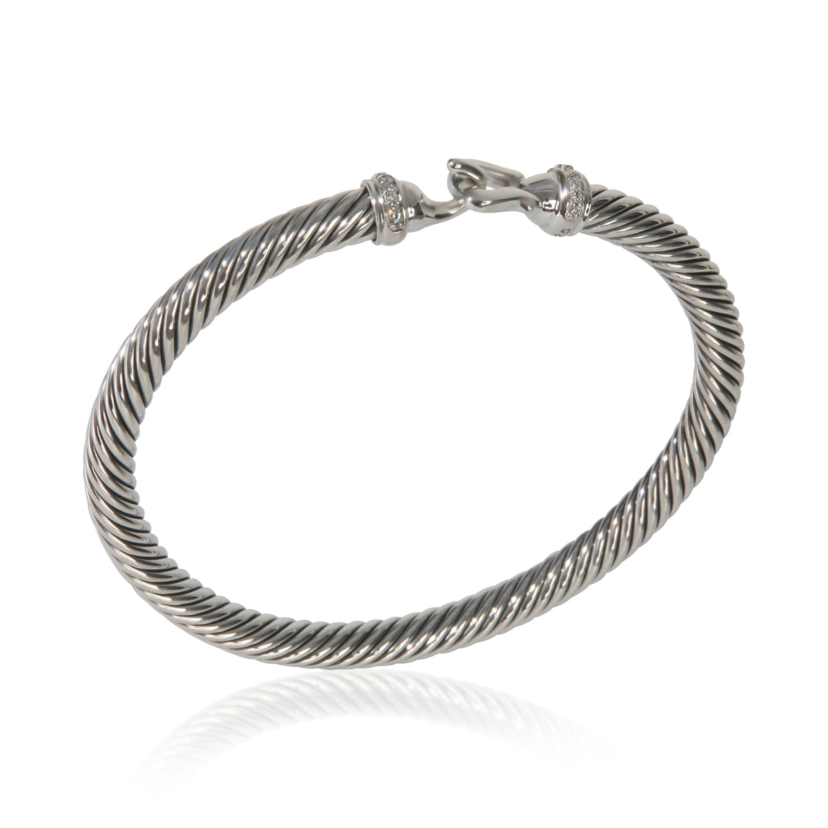 David Yurman Sterling Silver Diamond Buckle Cable Classic Bracelet bv