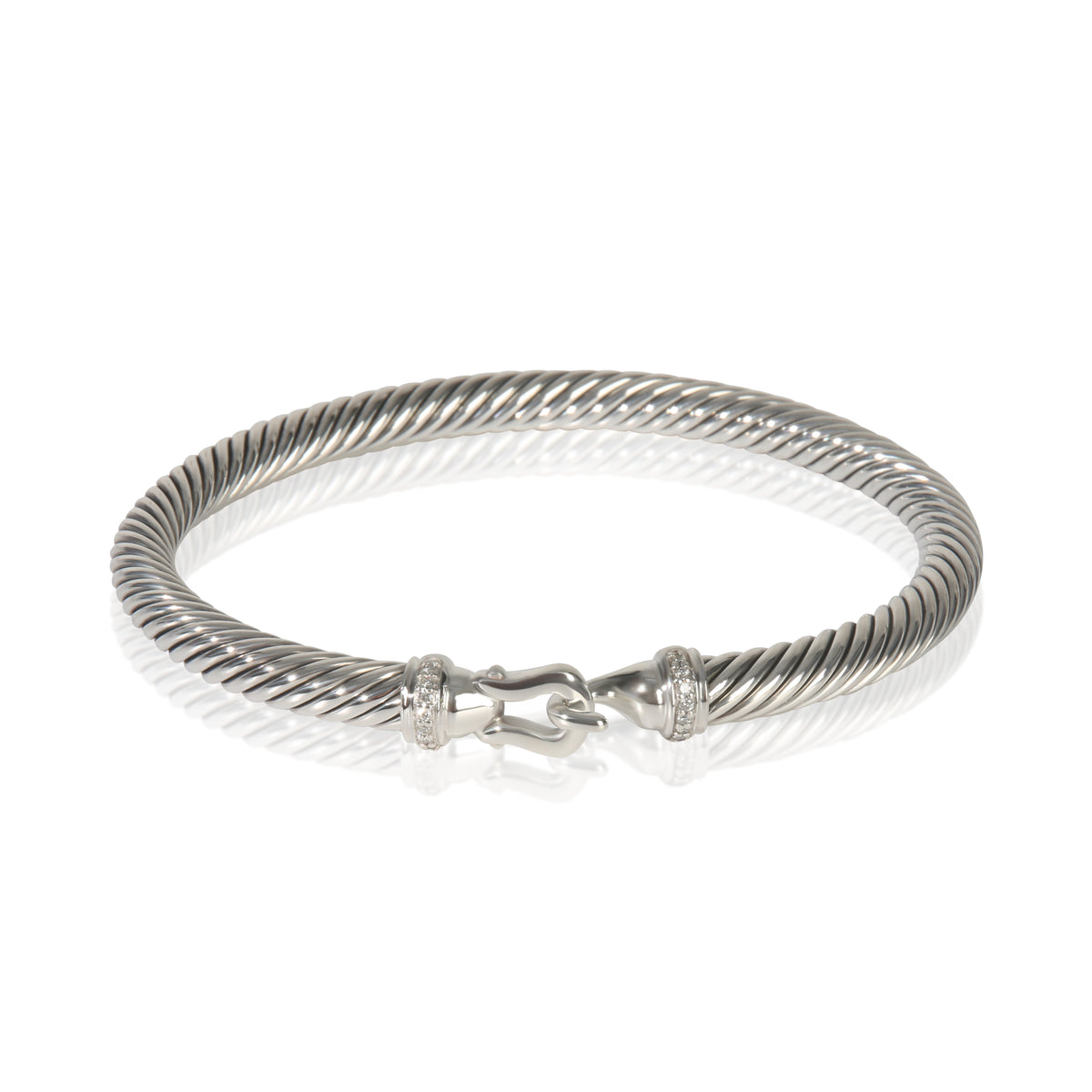 David Yurman Sterling Silver Diamond Buckle Cable Classic Bracelet fv