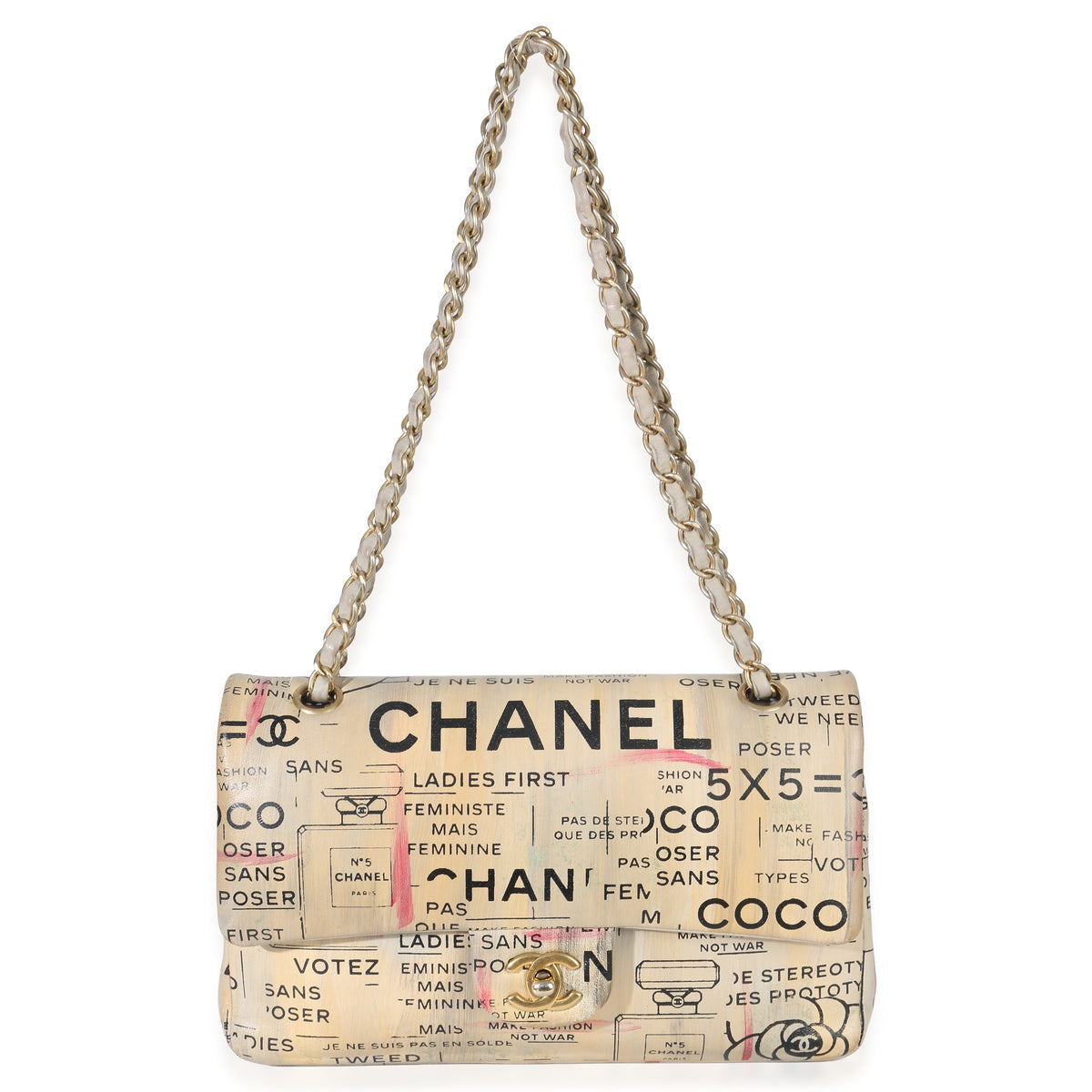 Chanel Multicolor Newspaper Print Lambskin Medium Double Flap Bag Handbag av
