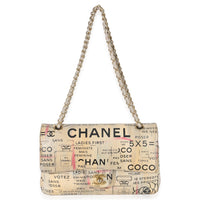 Chanel Multicolor Newspaper Print Lambskin Medium Double Flap Bag Handbag av