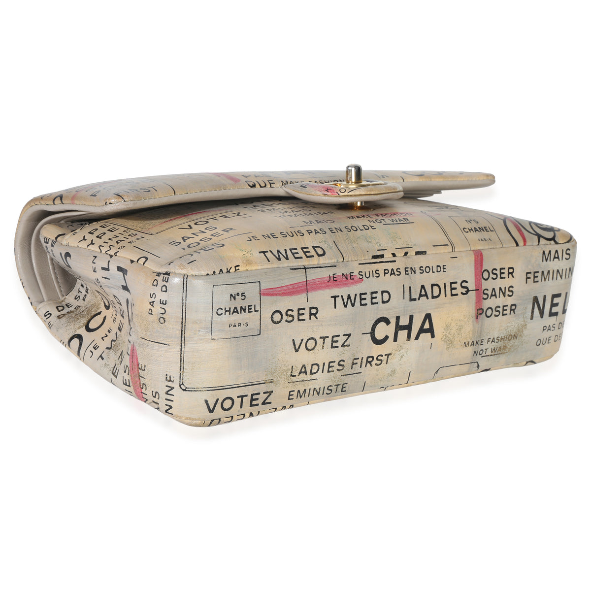 Chanel Multicolor Newspaper Print Lambskin Medium Double Flap Bag Handbag box