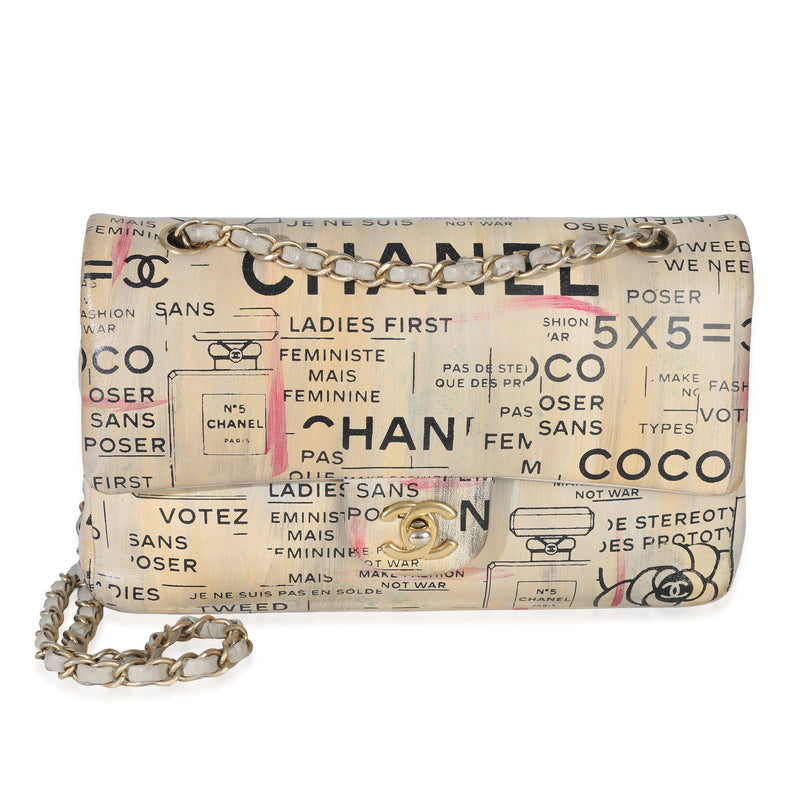 Chanel Multicolor Newspaper Print Lambskin Medium Double Flap Bag Handbag id