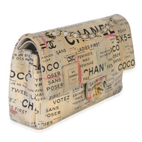 Chanel Multicolor Newspaper Print Lambskin Medium Double Flap Bag Handbag pv