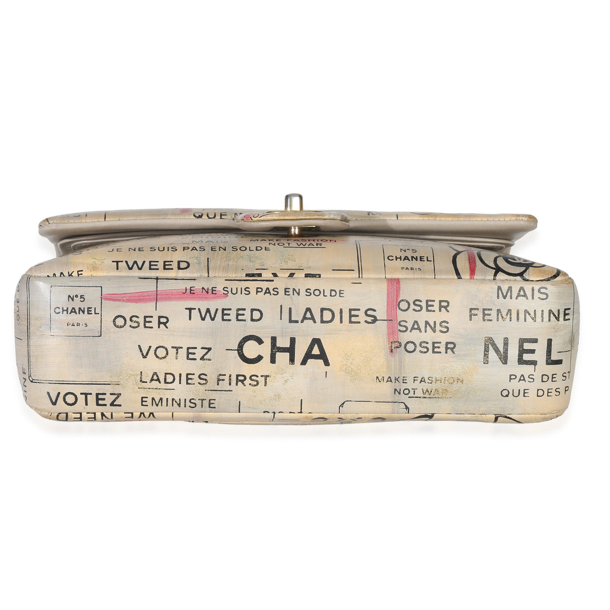 Chanel Multicolor Newspaper Print Lambskin Medium Double Flap Bag Handbag stamp