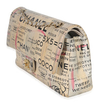 Chanel Multicolor Newspaper Print Lambskin Medium Double Flap Bag Handbag sv