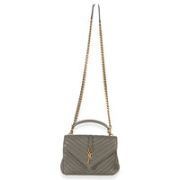 Saint Laurent Taupe Sheepskin Matelasse Chevron Monogram Medium College Bag Handbag av