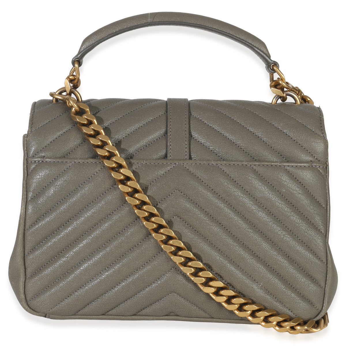 Saint Laurent Taupe Sheepskin Matelasse Chevron Monogram Medium College Bag Handbag bv