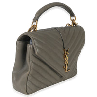 Saint Laurent Taupe Sheepskin Matelasse Chevron Monogram Medium College Bag Handbag pv