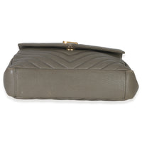 Saint Laurent Taupe Sheepskin Matelasse Chevron Monogram Medium College Bag Handbag stamp