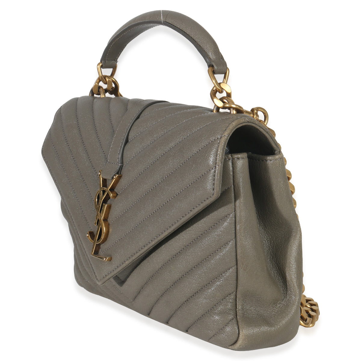Saint Laurent Taupe Sheepskin Matelasse Chevron Monogram Medium College Bag Handbag sv
