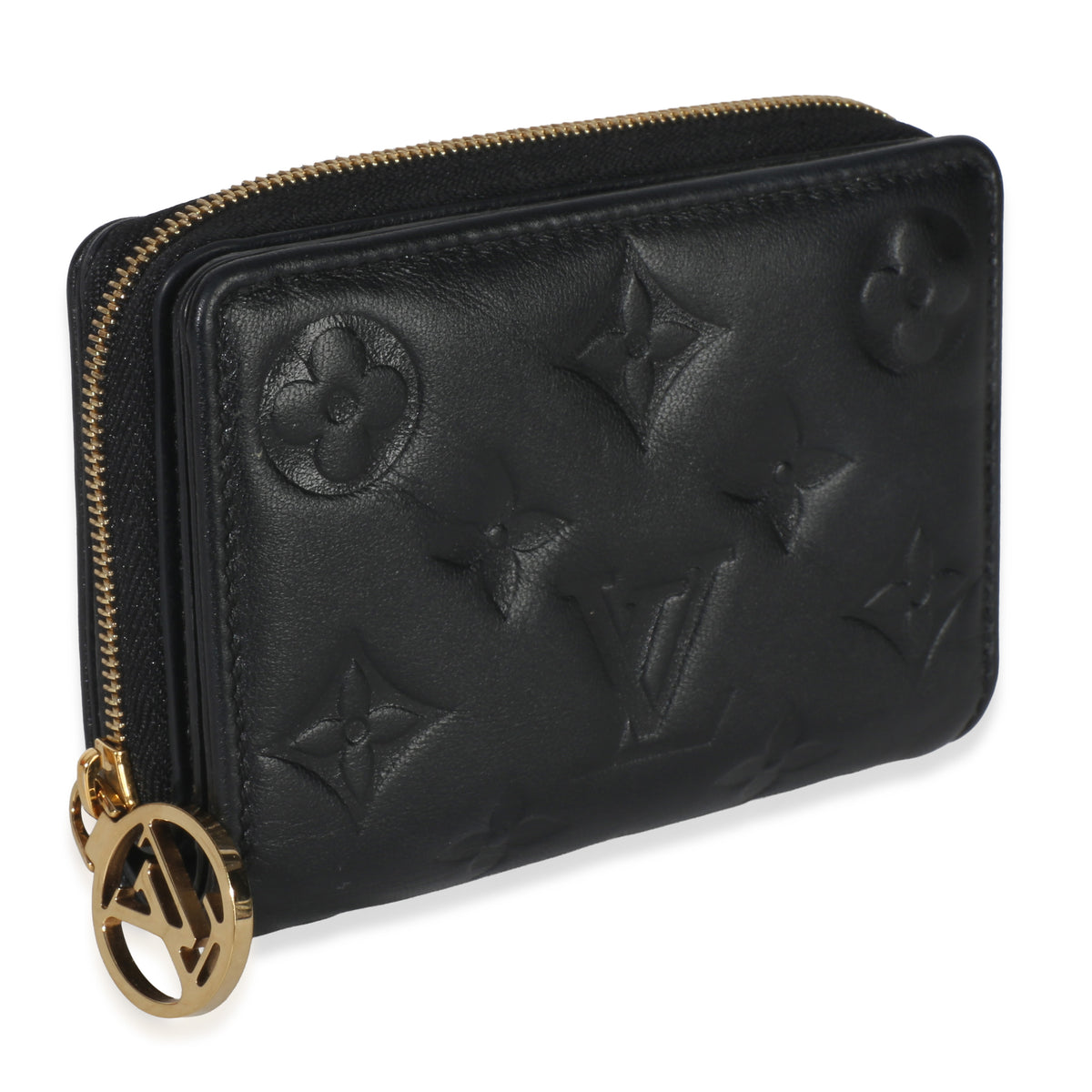 Louis Vuitton Black Monogram Embossed Lambskin Lou Coussin Wallet Wallet pv