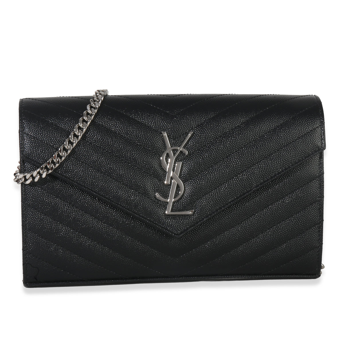 Saint Laurent Black Grain De Poudre Cassandre Chain Wallet Handbag id