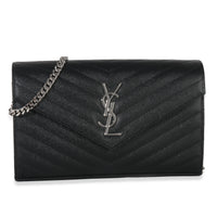 Saint Laurent Black Grain De Poudre Cassandre Chain Wallet Handbag id