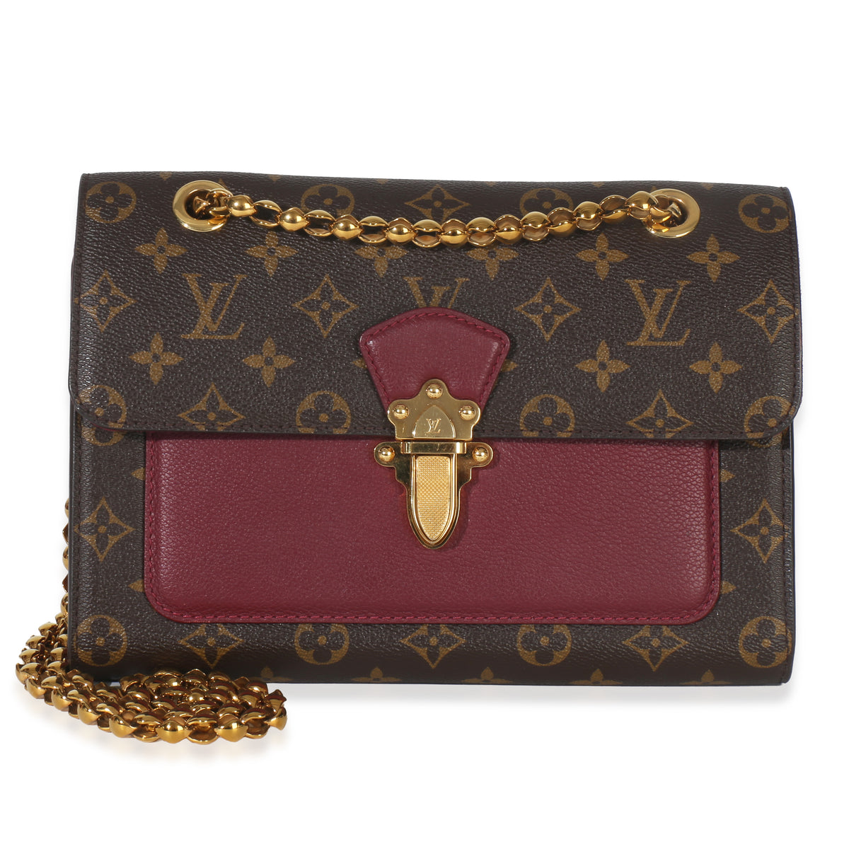 Louis Vuitton Burgundy Brown Monogram Canvas Victoire Chain Bag Handbag fv