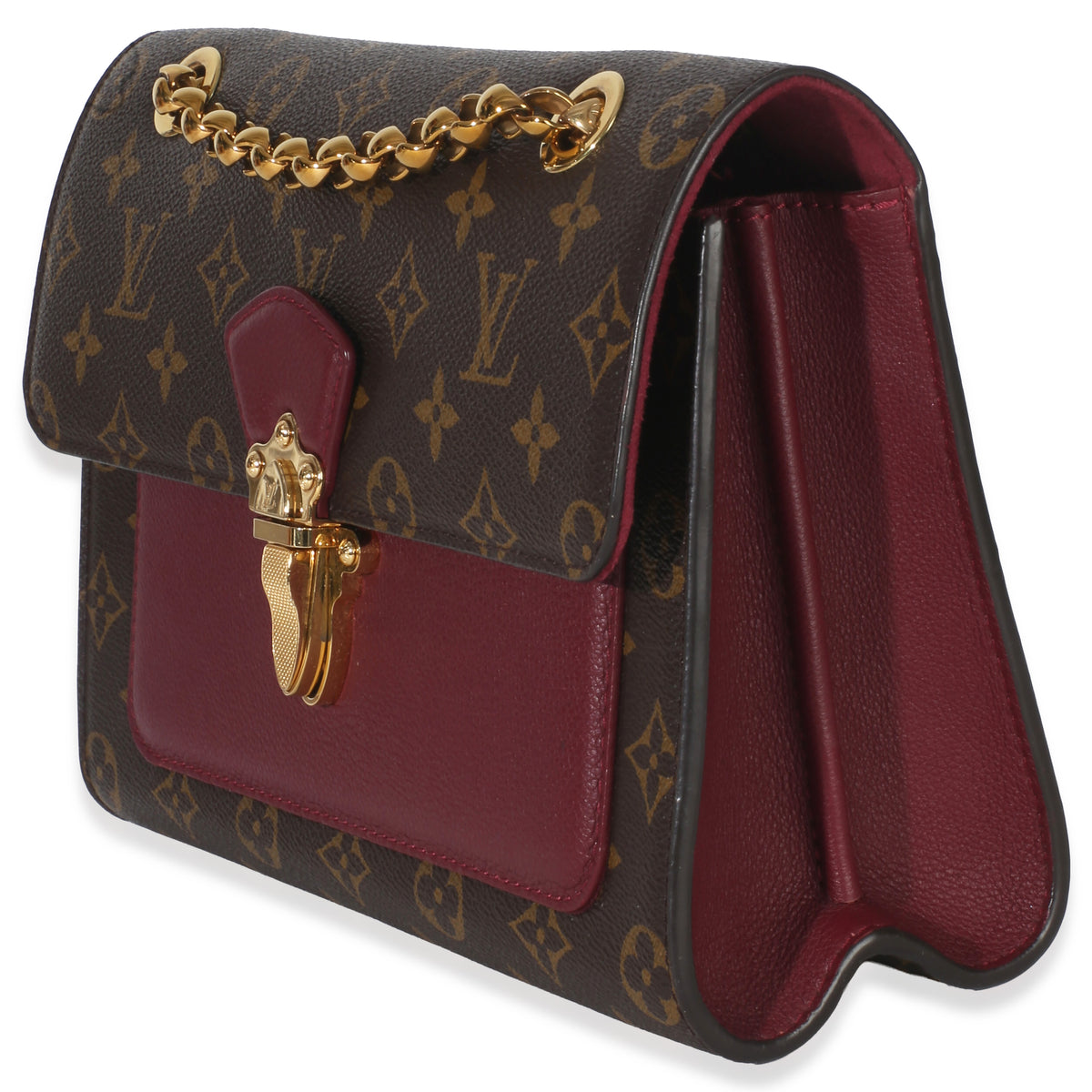 Louis Vuitton Burgundy Brown Monogram Canvas Victoire Chain Bag Handbag sv