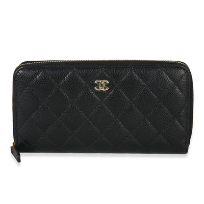 Chanel Black Quilted Caviar Large Gusset Zip Around Wallet Handbag id