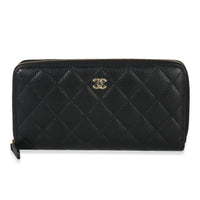 Chanel Black Quilted Caviar Large Gusset Zip Around Wallet Handbag id