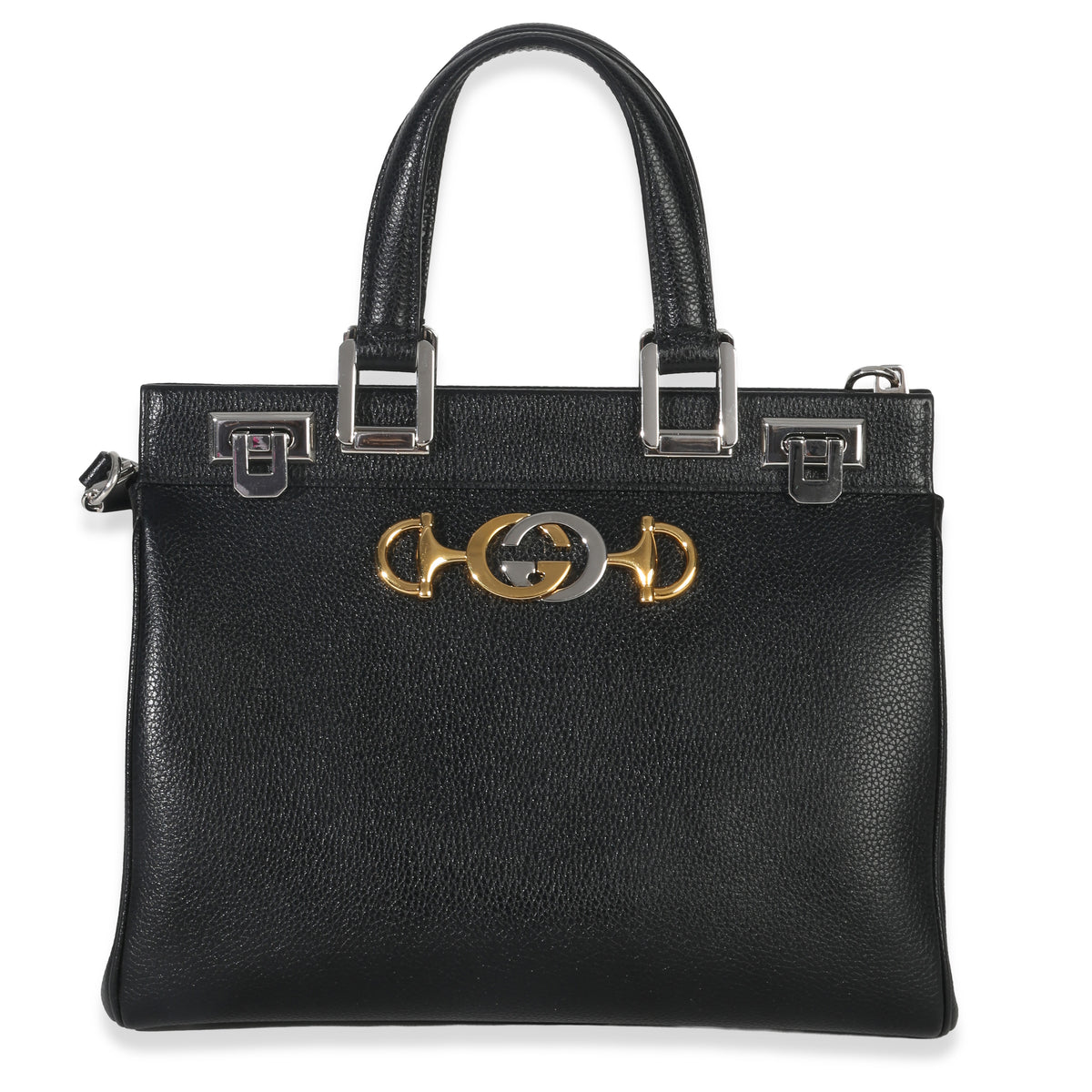 Gucci Black Calfskin Medium Zumi Top Handle Tote Handbag fv