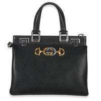 Gucci Black Calfskin Medium Zumi Top Handle Tote Handbag fv
