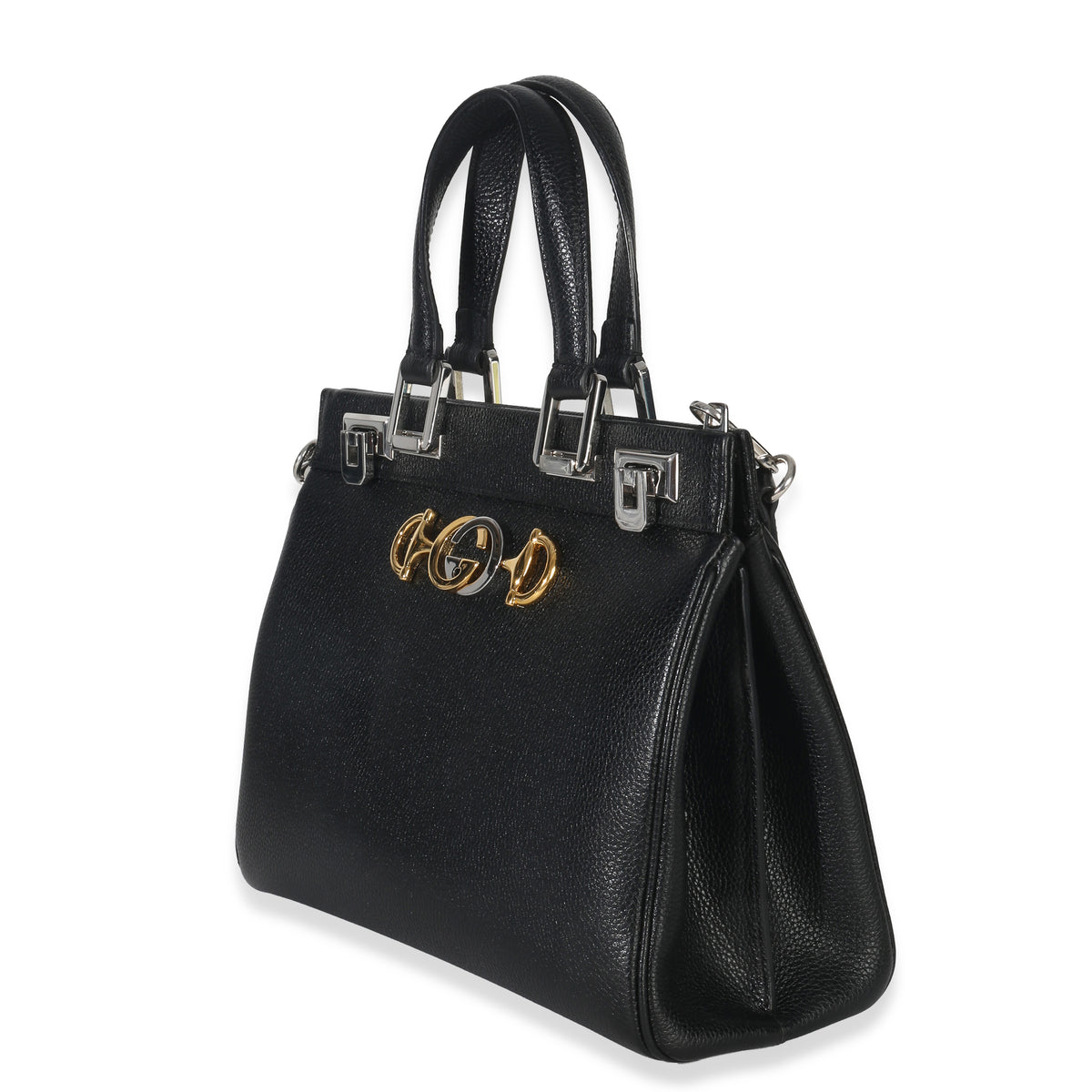 Gucci Black Calfskin Medium Zumi Top Handle Tote Handbag sv