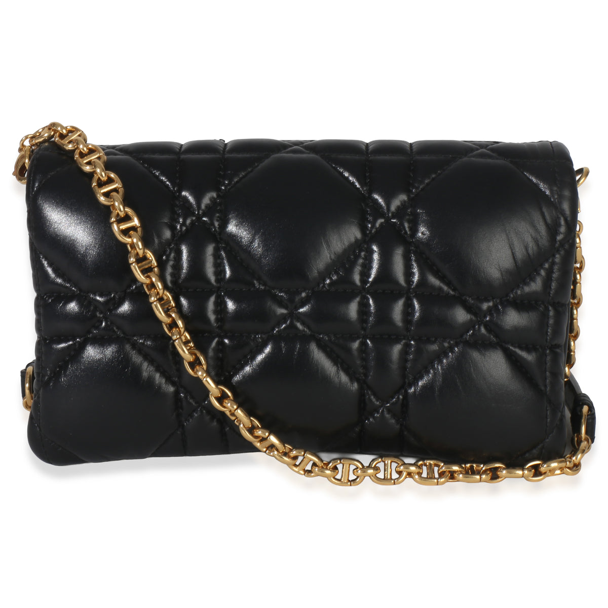 Christian Dior Black Puffy Calfskin Macrocannage Mini Caro Bag Handbag bv