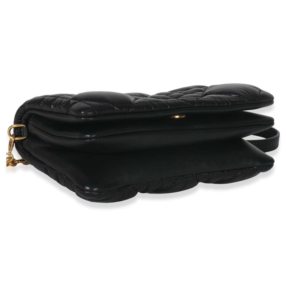 Christian Dior Black Puffy Calfskin Macrocannage Mini Caro Bag Handbag clasp