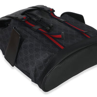 Gucci Black Soft GG Supreme Calfskin Web Double Buckle Backpack Handbag clasp