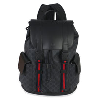 Gucci Black Soft GG Supreme Calfskin Web Double Buckle Backpack Handbag fv