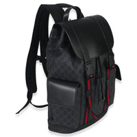 Gucci Black Soft GG Supreme Calfskin Web Double Buckle Backpack Handbag pv